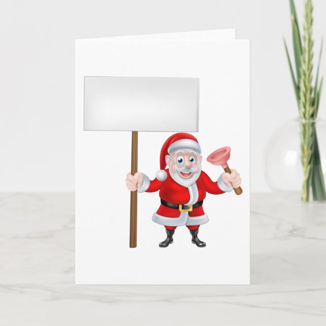 Tarjeta Festiva Personalizado Santa Holding Rótulo y émbolo (Anverso)