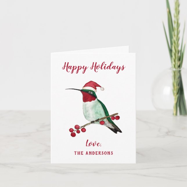 Tarjeta Festiva Personalizado Santa Hummingbird (Anverso)