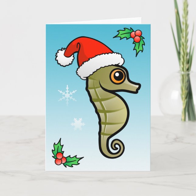 Tarjeta Festiva Personalizado Seahorse Santa (Anverso)