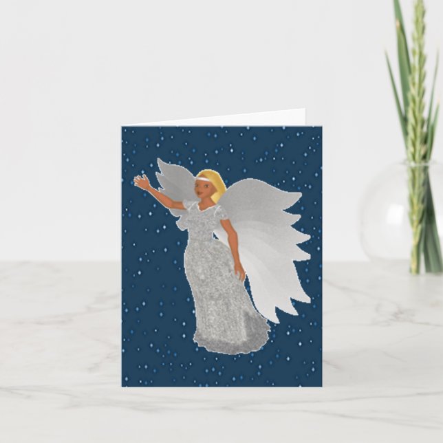 Tarjeta Festiva Personalizado Silver Angel de navidades (Anverso)