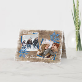 Tarjeta Festiva Personalizado Snowflakes & Barnwood Planchas de ma
