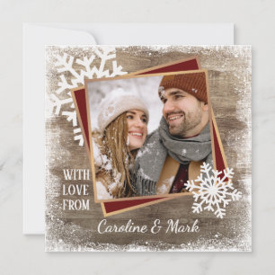 Tarjeta Festiva Personalizado Snowflakes & Barnwood Planchas de ma
