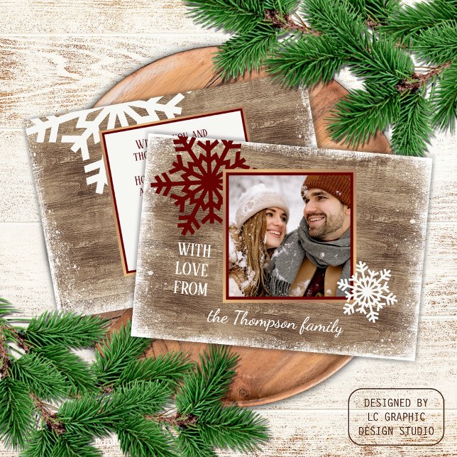 Tarjeta Festiva Personalizado Snowflakes & Barnwood Planchas de ma (Subido por el creador)