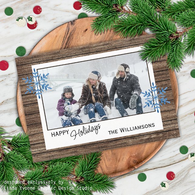 Tarjeta Festiva Personalizado Snowflakes & Barnwood Planchas de ma (Subido por el creador)