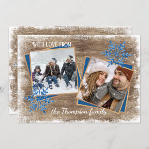 Tarjeta Festiva Personalizado Snowflakes & Barnwood Planchas de ma
