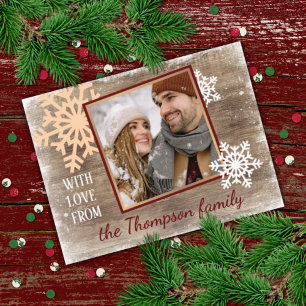 Tarjeta Festiva Personalizado Snowflakes & Barnwood Wood Plans Pat