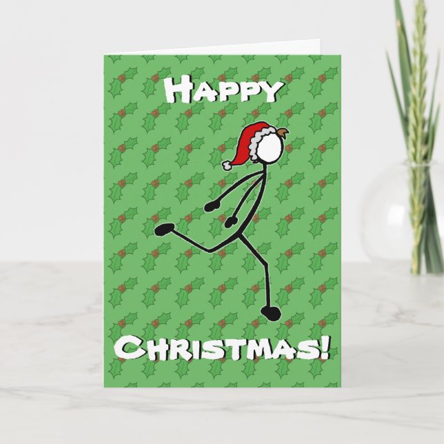 Tarjeta Festiva Personalizado Stickman Runner Navidades Card Holly (Anverso)