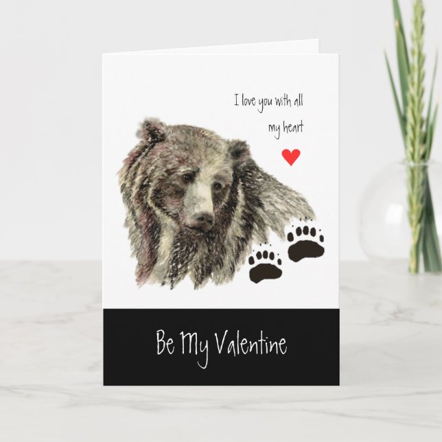 Tarjeta Festiva Personalizado Valentine Love Heart Grizzly Bear An (Anverso)