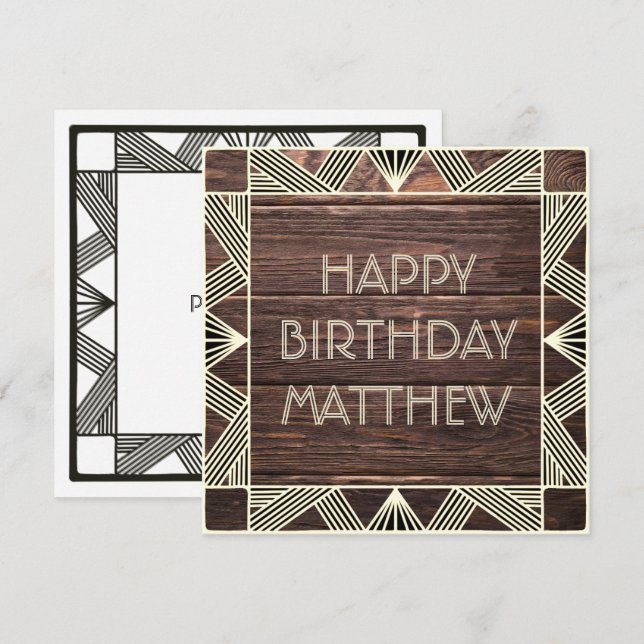 Tarjeta Festiva Personalizado Wood Manly Moda moderna Masculina Cu (Anverso / Reverso)