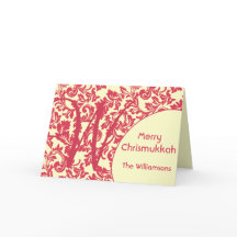 Personalizado y Monograma Red Damask Chrismukkah