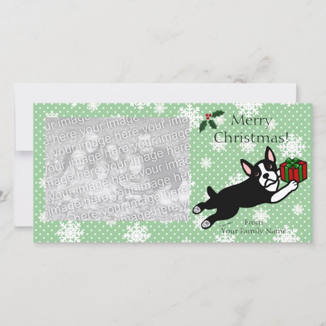 Tarjeta Festiva Personalizados de Boston Terrier Navidades (Anverso)