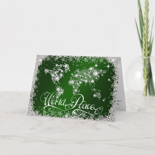 Tarjeta Festiva PERSONALIZADOS diamantes de la PAZ del MUNDO Verde (Anverso)