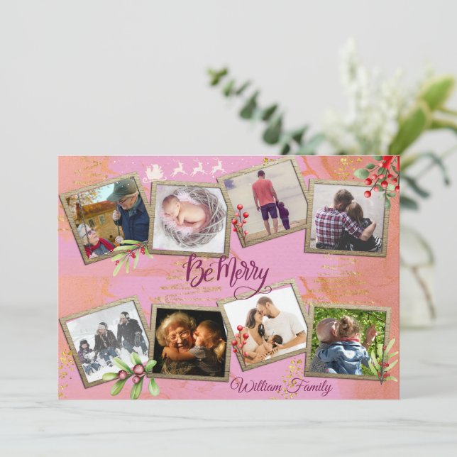 Tarjeta Festiva Personalizar 8 Collage de la familia de fotos Feli (Anverso de pie)