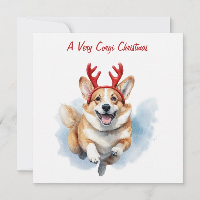 Tarjeta Festiva Personalizar a los Navidades Corgi con los renos (Anverso)