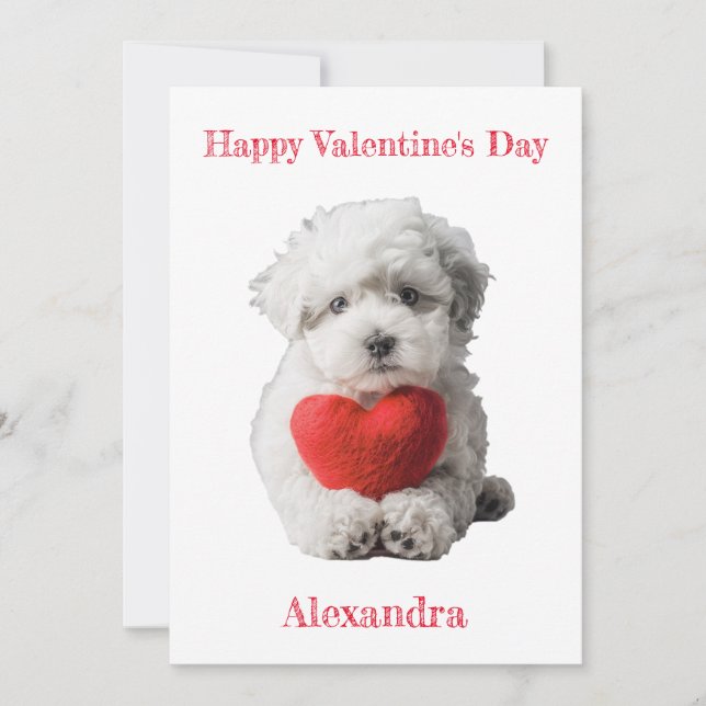 Tarjeta Festiva Personalizar Bichon Frise Puppy Valentine (Anverso)