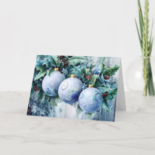 Tarjeta Festiva Personalizar Blue Vintage Christmas Florals
