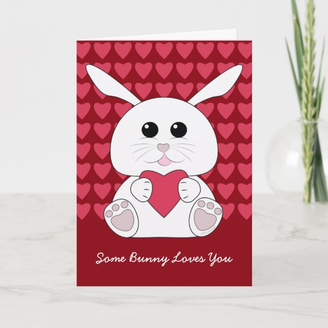 Tarjeta Festiva Personalizar Cute Kawaii Conejo Blanco Valentine H (Anverso)
