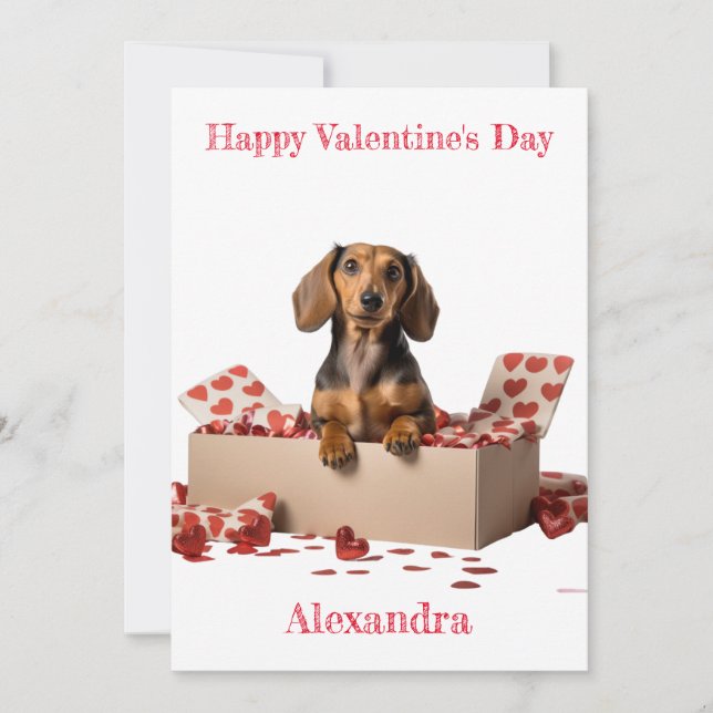Tarjeta Festiva Personalizar Dachshund Hearts Box Valentine (Anverso)