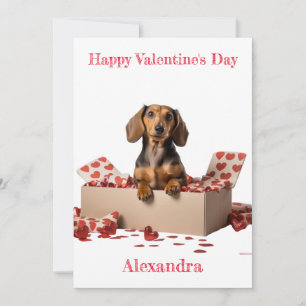 Tarjeta Festiva Personalizar Dachshund Hearts Box Valentine