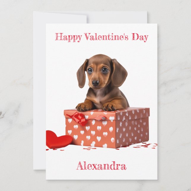Tarjeta Festiva Personalizar Dachshund Puppy Heart Box Valentine (Anverso)