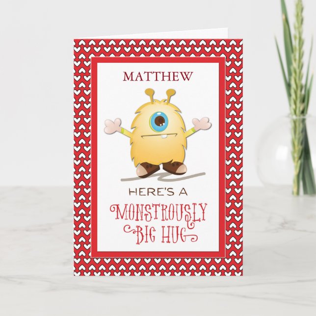 Tarjeta Festiva Personalizar de cualquier nombre Monster Hug Valen (Anverso)