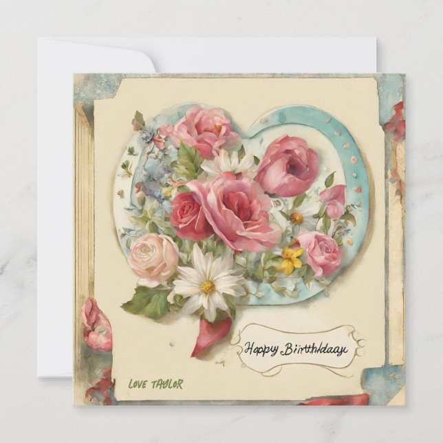Tarjeta Festiva personalizar Feliz cumpleaños acuarela Floral Cora (Anverso)