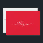 Tarjeta Festiva Personalizar nombre y mensaje de escritura en rojo<br><div class="desc">Personaliza tu nombre en texto de escritura blanca y mensaje (o déjalo en blanco) sobre fondo rojo. Haz clic en “Personalizar” para cambiar los colores y estilos de letra.</div>
