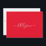 Tarjeta Festiva Personalizar nombre y mensaje en guión & Mensaje,<br><div class="desc">Personaliza tu nombre en texto de guión blanco y mensaje (o déjalo en blanco) sobre fondo rojo. Haz clic en “Personalizar” para cambiar colores y estilos de letra.</div>