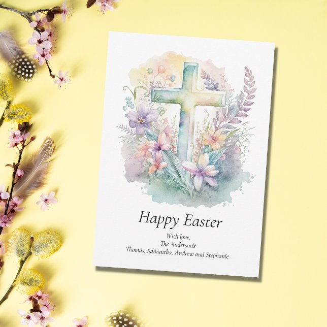 Tarjeta Festiva Personalizar Pascua Religiosa Cruzada Floral Paste (Subido por el creador)