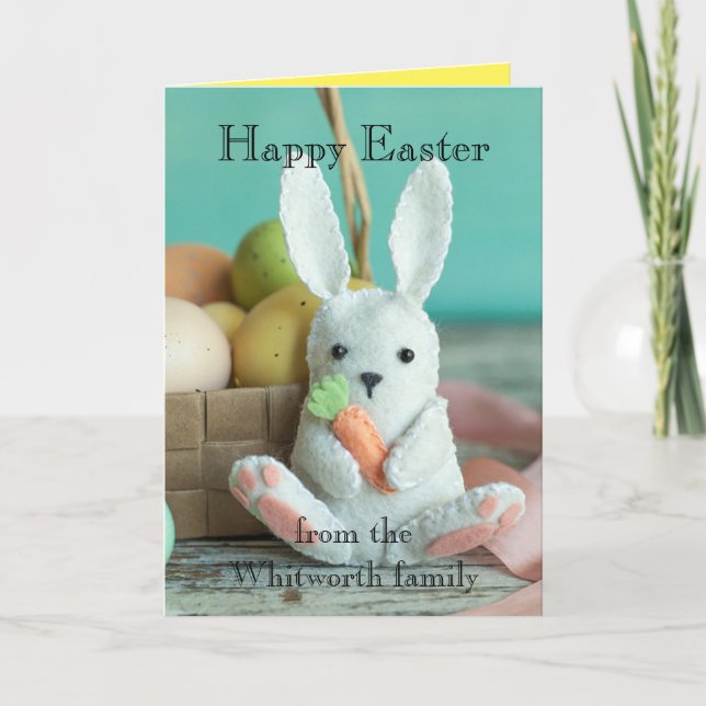 Tarjeta Festiva Personalize Easter Card - Felt Bunny Family Card (Anverso)