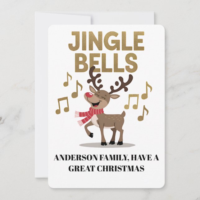 Tarjeta Festiva Personalize Jingle Bells Singing Reindeer (Anverso)