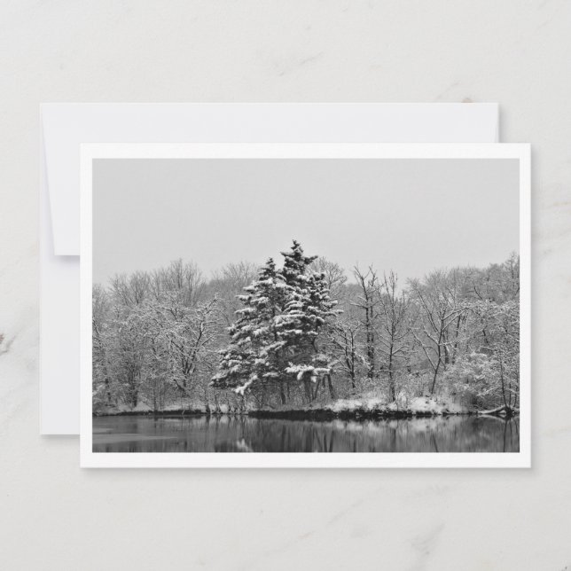 Tarjeta Festiva Personalize Winter Evergreen in Black and White (Anverso)