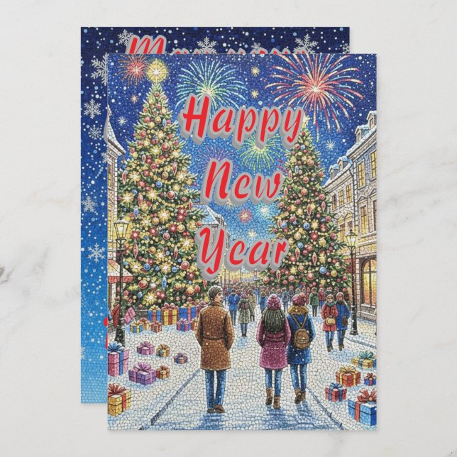 Tarjeta Festiva Personalized Artistic Mosaic New Year Holiday Card (Anverso / Reverso)