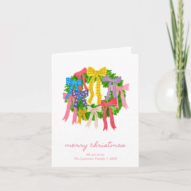 Tarjeta Festiva Personalized Coquette Bow Wreath Blank Folded (Anverso)