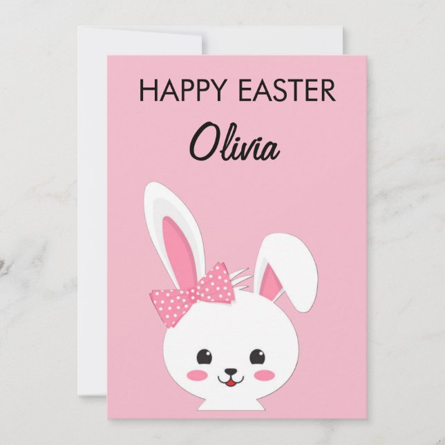 Tarjeta Festiva Personalized Cute Bunny Easter Kids Custom Name (Anverso)