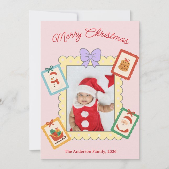 Tarjeta Festiva Personalized Cute Christmas Photo Collage  (Anverso)