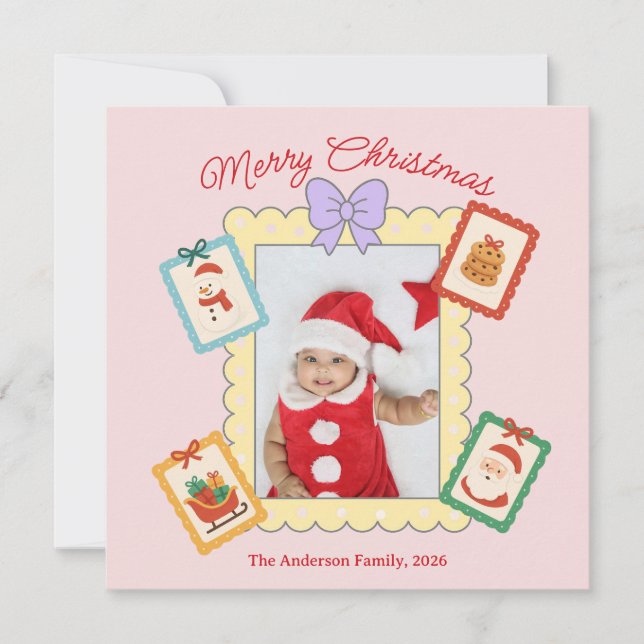 Tarjeta Festiva Personalized Cute Christmas Photo Collage  (Anverso)
