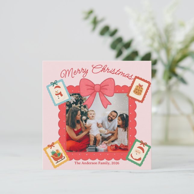 Tarjeta Festiva Personalized Cute Christmas Photo Collage  (Anverso de pie)