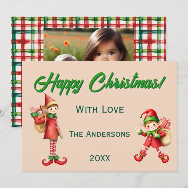 Tarjeta Festiva Personalized Cute Little Elf Christmas Photo (Anverso / Reverso)