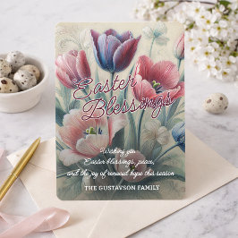 Tarjeta Festiva Personalized Easter Blessings Tulips Floral Card