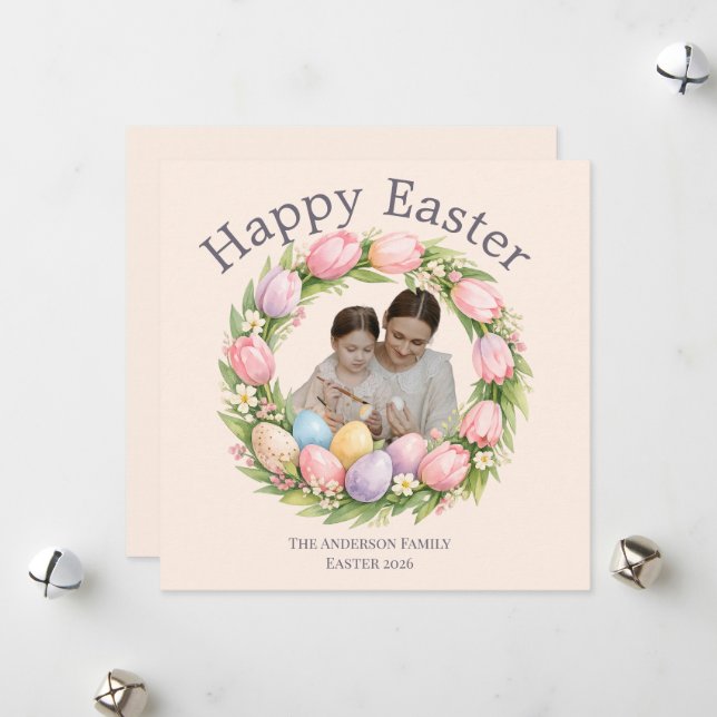 Tarjeta Festiva Personalized Elegant Floral Easter  (Anverso/Reverso In Situ)