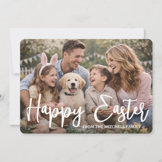 Tarjeta Festiva Personalized Family Photo Happy Easter (Anverso)