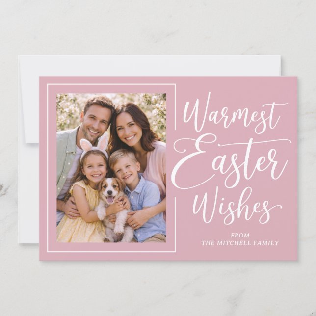 Tarjeta Festiva Personalized Family Photo Happy Easter Blush Pink (Anverso)