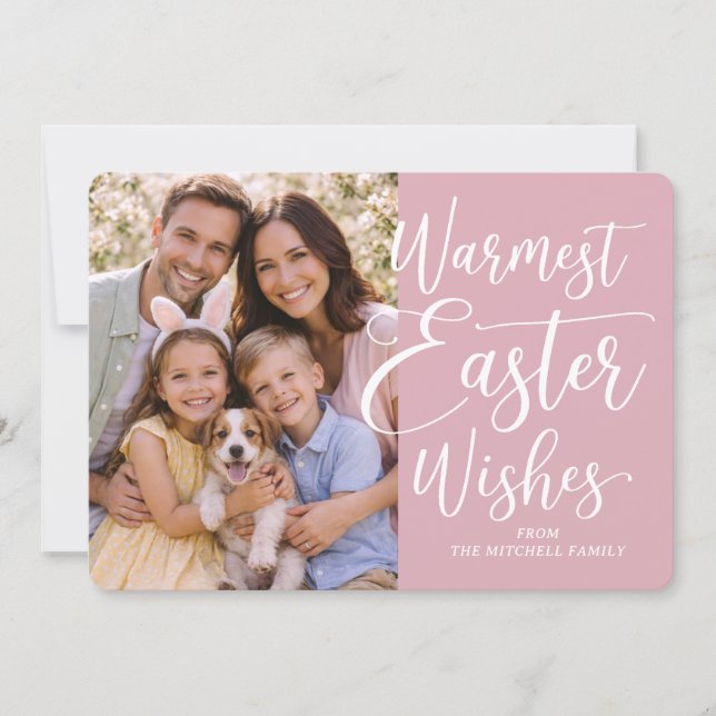 Tarjeta Festiva Personalized Family Photo Happy Easter Blush Pink (Anverso)