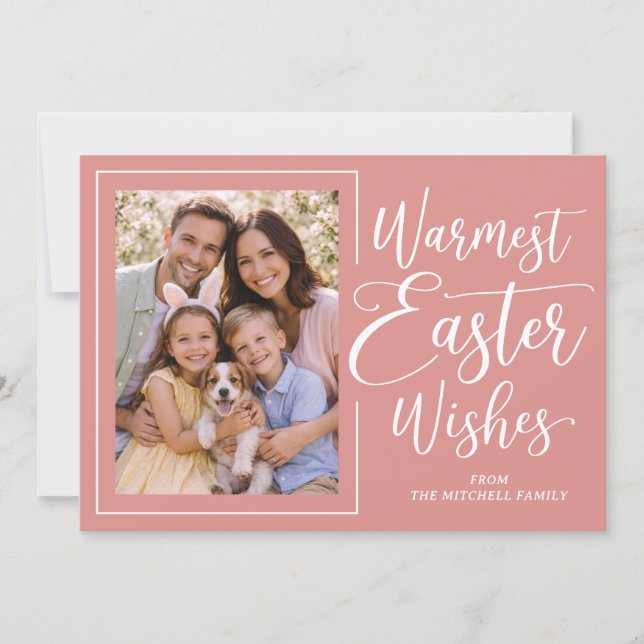 Tarjeta Festiva Personalized Family Photo Happy Easter Coral Pink (Anverso)