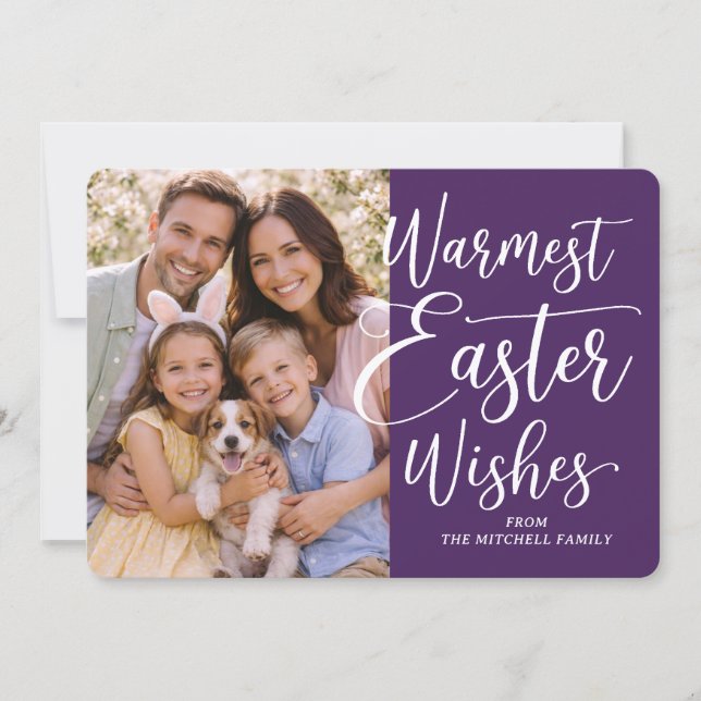 Tarjeta Festiva Personalized Family Photo Happy Easter Dark Purple (Anverso)