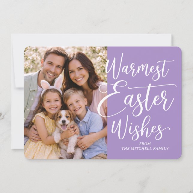 Tarjeta Festiva Personalized Family Photo Happy Easter On Purple (Anverso)