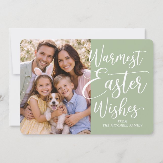 Tarjeta Festiva Personalized Family Photo Happy Easter Sage Green (Anverso)
