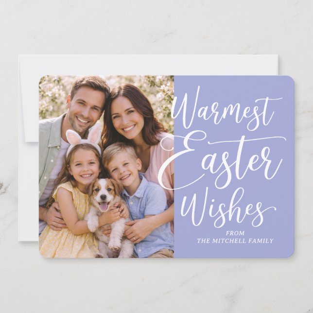 Tarjeta Festiva Personalized Family Photo Happy Easter Violet Blue (Anverso)