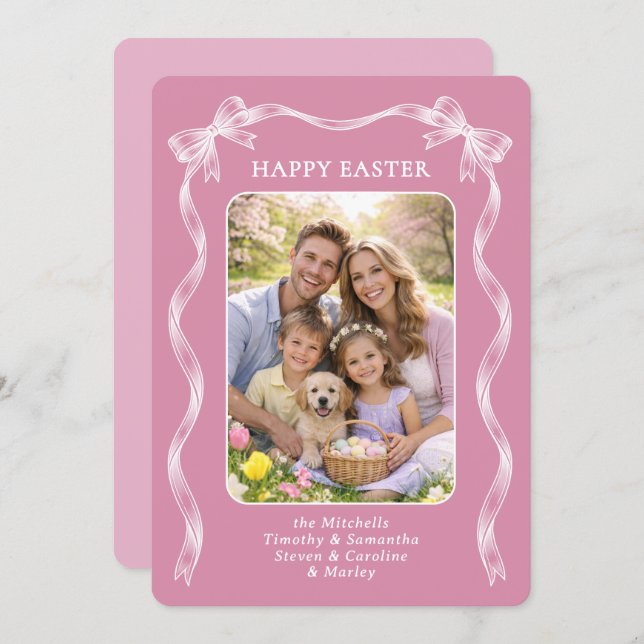 Tarjeta Festiva Personalized Family Photo On Mauve Pink Easter (Anverso / Reverso)
